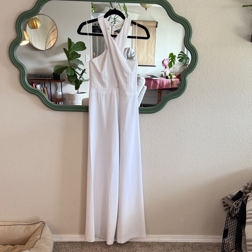 Alice + Olivia White Halter Wide leg Jumpsuit